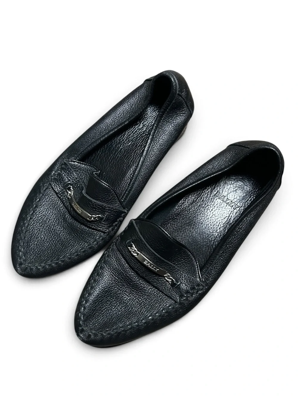 Bally Gino Men's Classic Leather Loafers Metal Logo Italy Black Size 8.5D US